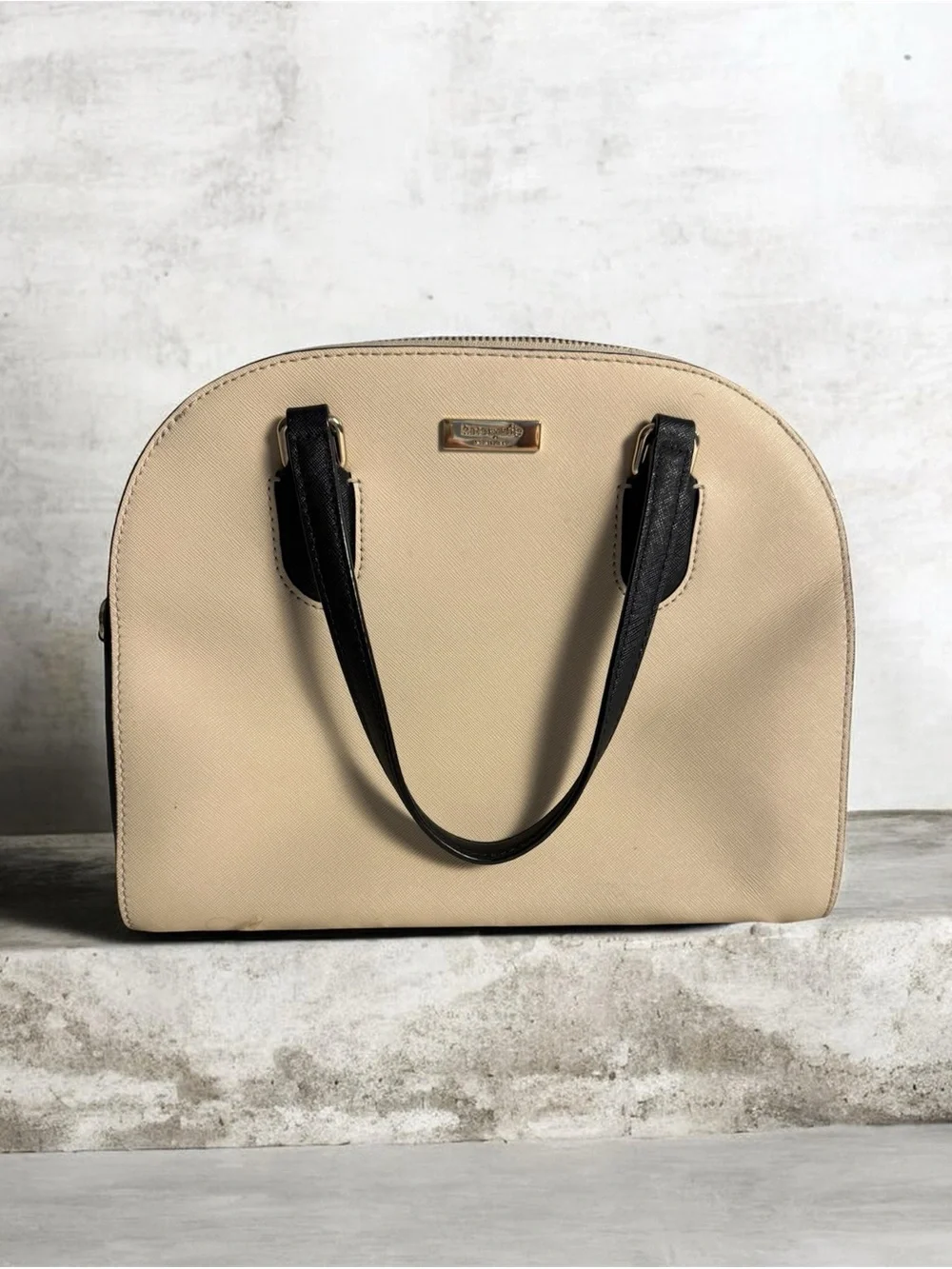 Kate Spade New York Cream Black Dome Satchel Handbag